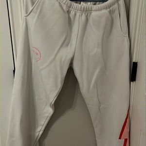 STARFIT WHITE TRENDY SMILY FACE SWEATPANTS SIZE L